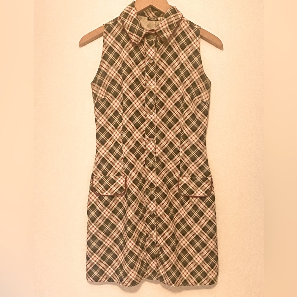 Plaid button up dress.